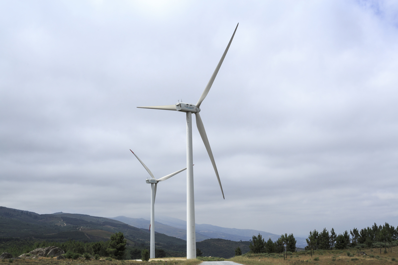 View of the turbines of the Videmonte Wind Farm, Beira Alta, Portugal